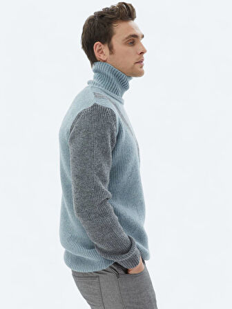 Mint Tam Balıkçı Yaka Desenli Yün Karışımlı Triko Kazak