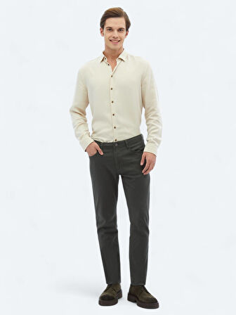 Ekru Fitilli Regular Fit Dokuma Casual Gömlek