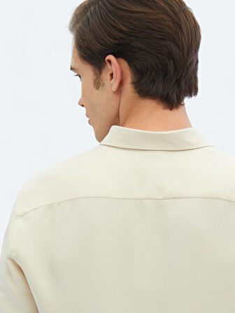 Ekru Fitilli Regular Fit Dokuma Casual Gömlek