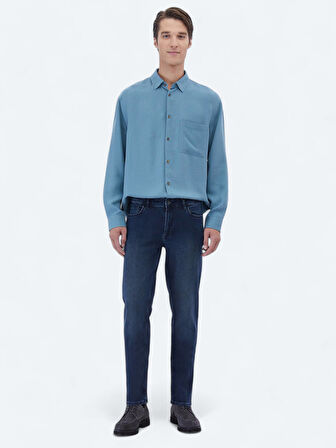 Koyu Mint Fitilli Oversize Fit Dokuma Casual Gömlek