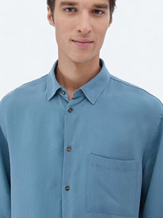 Koyu Mint Fitilli Oversize Fit Dokuma Casual Gömlek