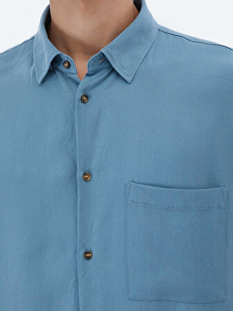 Koyu Mint Fitilli Oversize Fit Dokuma Casual Gömlek