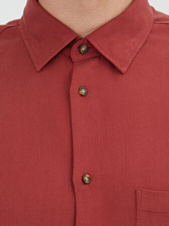 Kırmızı Fitilli Oversize Fit Dokuma Casual Gömlek