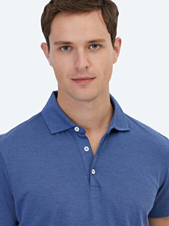 Lacivert Polo Yaka Pamuk Karışımlı T-Shirt