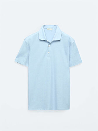 Açık Mavi Polo Yaka Pamuk Karışımlı T-Shirt