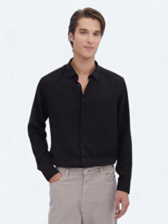 Siyah Fitilli Regular Fit Dokuma Casual Gömlek