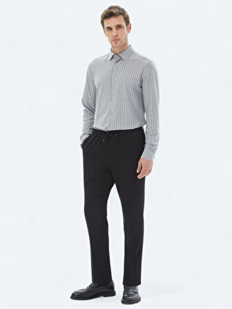 Gri Çizgili Regular Fit Casual Pamuk Karışımlı Gömlek