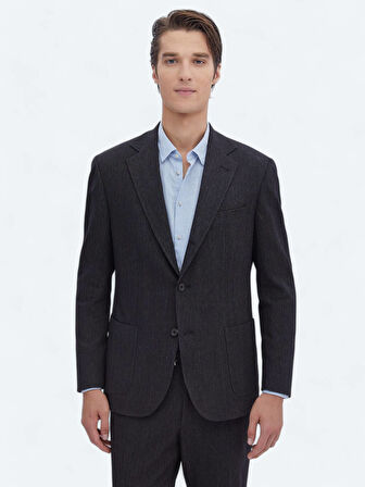 Siyah Düz Modern Fit Pamuk Karışımlı Takım Elbise