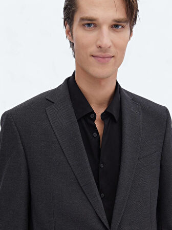 Antrasit Desenli Regular Fit Çevre Dostu Ceket