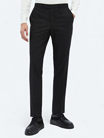 Siyah Düz Dokuma Fitted Fit Klasik Pantolon