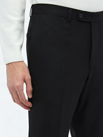 Siyah Düz Dokuma Fitted Fit Klasik Pantolon