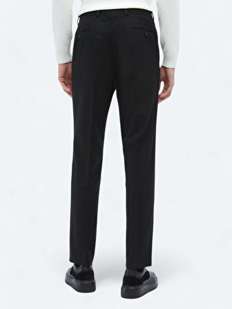 Siyah Düz Dokuma Fitted Fit Klasik Pantolon