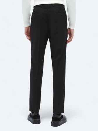 Siyah Düz Dokuma Fitted Fit Klasik Pantolon