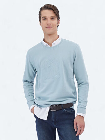Mint Bisiklet Yaka Baskılı Sweatshırt