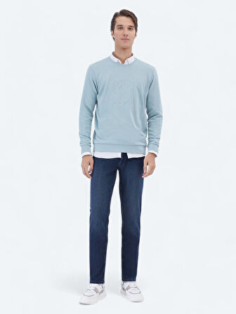 Mint Bisiklet Yaka Baskılı Sweatshırt