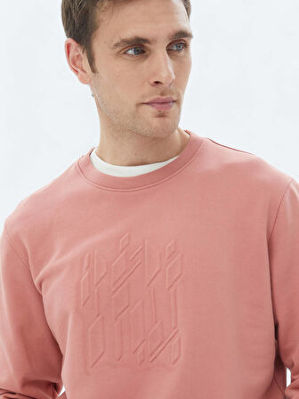 Pembe Bisiklet Yaka Baskılı Sweatshırt