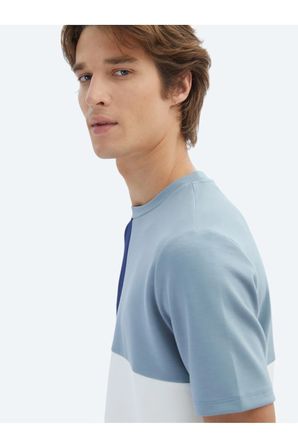 Mavi Düz Bisiklet Yaka T-Shirt