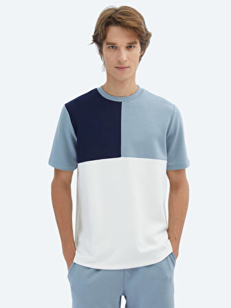 Mavi Düz Bisiklet Yaka T-Shirt