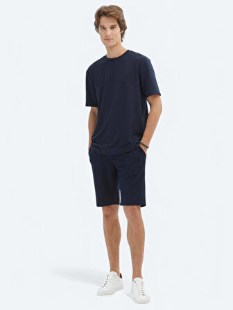 Lacivert Düz Bisiklet Yaka T-Shirt