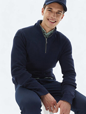 Lacivert Desenli Triko Kazak