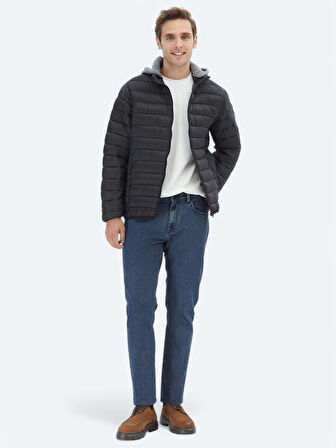 Siyah Regular Fit Casual Dokuma Mont