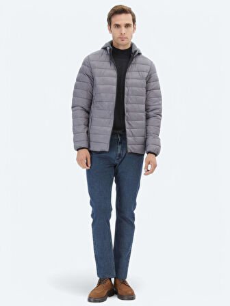 Gri Regular Fit Casual Dokuma Mont