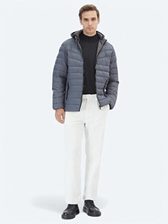 Gri Regular Fit Casual Dokuma Mont