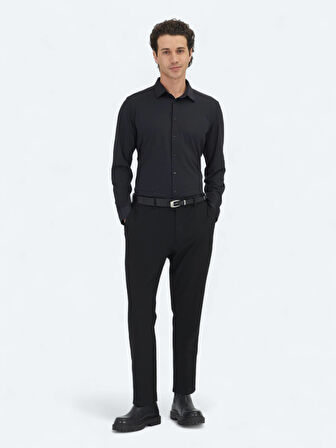 Siyah Düz Regular Fit Casual Gömlek