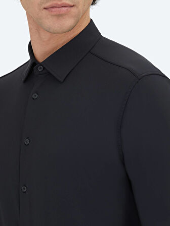 Siyah Düz Regular Fit Casual Gömlek