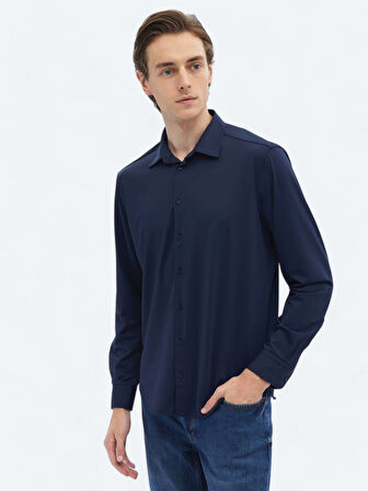 Lacivert Düz Regular Fit Casual Gömlek