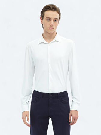 Beyaz Düz Regular Fit Casual Gömlek