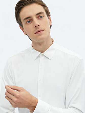 Beyaz Düz Regular Fit Casual Gömlek