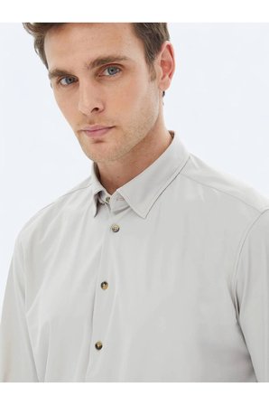 Ekru Düz Regular Fit Casual Gömlek