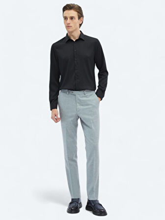 Siyah Düz Regular Fit Dokuma Casual Gömlek