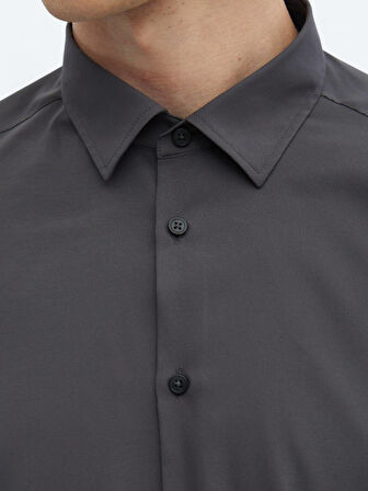 Antrasit Düz Regular Fit Dokuma Casual Gömlek