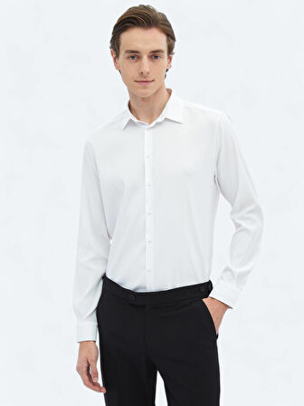 Beyaz Düz Regular Fit Dokuma Casual Gömlek