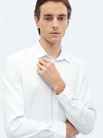 Beyaz Düz Regular Fit Dokuma Casual Gömlek