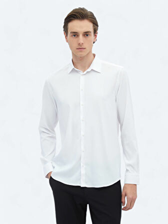 Beyaz Düz Regular Fit Dokuma Casual Gömlek