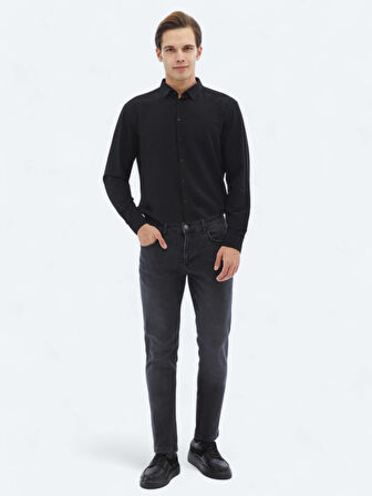 Siyah Regular Fit Dokuma Casual Gömlek