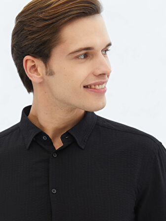 Siyah Regular Fit Dokuma Casual Gömlek