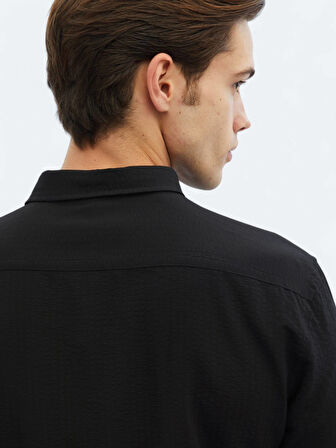 Siyah Regular Fit Dokuma Casual Gömlek