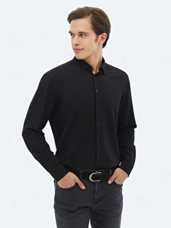 Siyah Regular Fit Dokuma Casual Gömlek