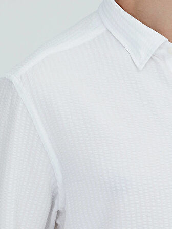 Beyaz Regular Fit Dokuma Casual Gömlek