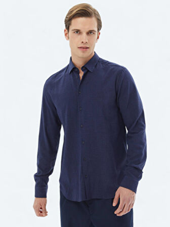 Lacivert Düz Regular Fit Dokuma Casual Gömlek