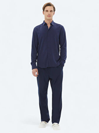 Lacivert Düz Regular Fit Dokuma Casual Gömlek