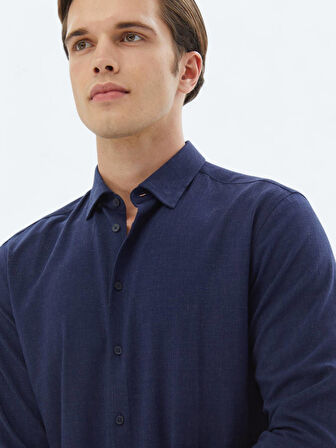 Lacivert Düz Regular Fit Dokuma Casual Gömlek