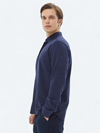 Lacivert Düz Regular Fit Dokuma Casual Gömlek