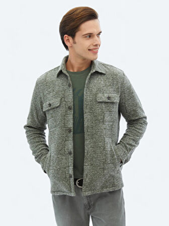 Haki Kareli Regular Fit Yün Karışımlı Overshırt