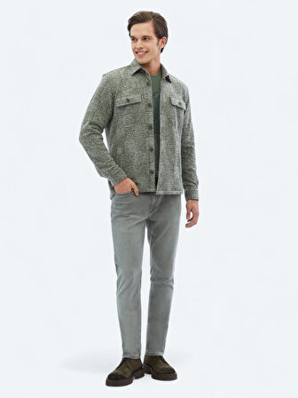 Haki Kareli Regular Fit Yün Karışımlı Overshırt