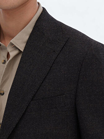 Kahverengi Desenli Comfort Fit %100 Yün Ceket
